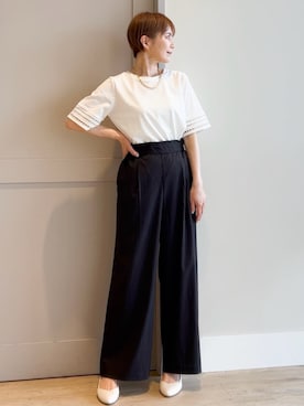 「grove（グローブ）の◆【洗える・接触冷感・UV】袖刺繍デザインTシャツ（Tシャツ/カットソー）」を使った、groveさん（レディース・154cm）の夏コーディネート