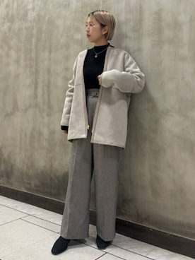 「ボア」｜「アイテム（ノーカラーコート）」を使った、groveさん（レディース・154cm）の秋コーディネート