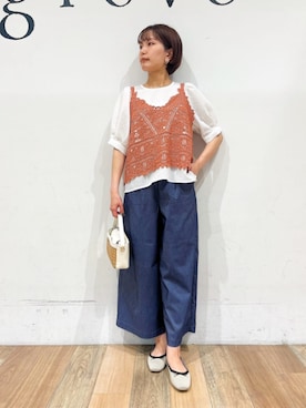 「アイテム（その他トップス、オレンジ系）」を使った、groveさん（レディース・154cm）の夏コーディネート