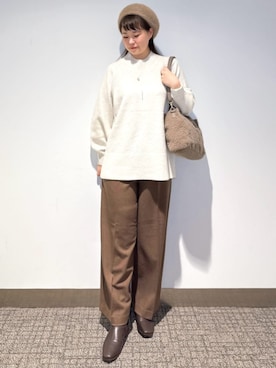 「アイテム（ハンチング/ベレー帽、ピンク系）」を使った、groveさん（レディース・162cm）の冬コーディネート