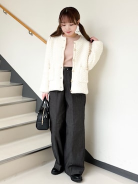 「女子会」｜「アイテム（ノーカラージャケット）」を使った、groveさん（レディース・149cm）の冬コーディネート