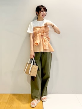 「grove（グローブ）の◆スクエアテープペーパー巾着2WAYトート（トートバッグ）」を使った、groveさん（レディース・162cm）の春コーディネート
