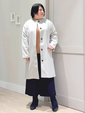 「アイテム（ノーカラーコート）」を使った、groveさん（レディース・161cm）の冬コーディネート