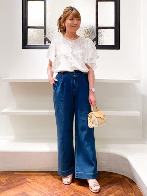 セール】スカラップ刺繍フレアースリーブブラウス（シャツ