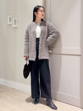 「女子会」｜「アイテム（ノーカラージャケット）」を使った、groveさん（レディース・165cm）の冬コーディネート