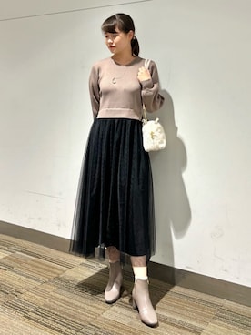 「ドッキングワンピ」｜「アイテム（アクセサリー）」を使った、groveさん（レディース・162cm）の秋コーディネート