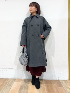 「冬」｜「アイテム（ステンカラーコート）」を使った、groveさん（レディース・154cm）の冬コーディネート