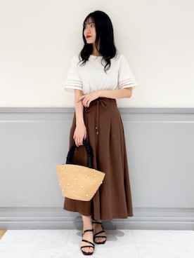 「grove（グローブ）の◆【洗える・接触冷感・UV】袖刺繍デザインTシャツ（Tシャツ/カットソー）」を使った、groveさん（レディース・153cm）の春コーディネート