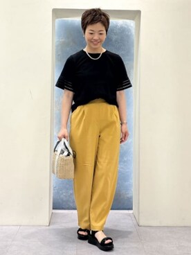 「grove（グローブ）の◆【洗える・接触冷感・UV】袖刺繍デザインTシャツ（Tシャツ/カットソー）」を使った、groveさん（レディース・161cm）の春コーディネート
