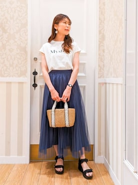 「grove（グローブ）の◆スクエアテープペーパー巾着2WAYトート（トートバッグ）」を使った、groveさん（レディース・159cm）の夏コーディネート
