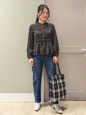 「grove（グローブ）のアイテム（デニムパンツ）」を使った、groveさん（レディース・159cm）の秋コーディネート