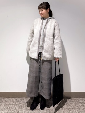 「冬」｜「アイテム（ノーカラーコート）」を使った、groveさん（レディース・162cm）の冬コーディネート