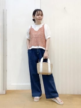 「アイテム（その他トップス、オレンジ系）」を使った、groveさん（レディース・157cm）の夏コーディネート