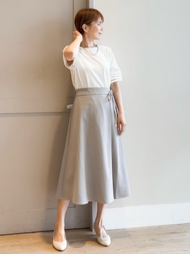「grove（グローブ）の◆【洗える・接触冷感・UV】袖刺繍デザインTシャツ（Tシャツ/カットソー）」を使った、groveさん（レディース・154cm）の夏コーディネート
