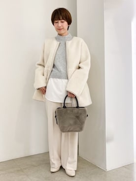 「ボア」｜「アイテム（ノーカラーコート）」を使った、groveさん（レディース・157cm）の冬コーディネート
