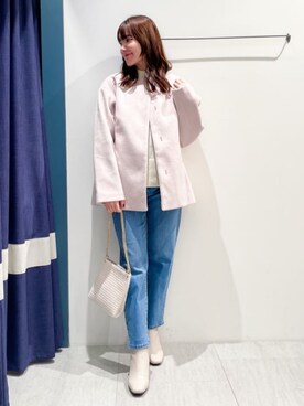 「アイテム（ノーカラーコート、ピンク系）」を使った、groveさん（レディース・156cm）の秋コーディネート