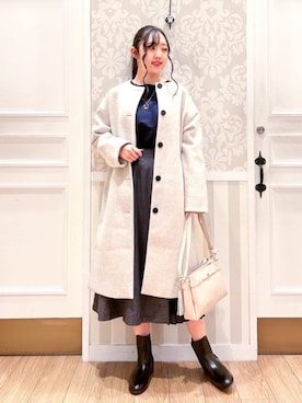 「レディースファッション」｜「アイテム（ノーカラーコート）」を使った、groveさん（レディース・167cm）の冬コーディネート