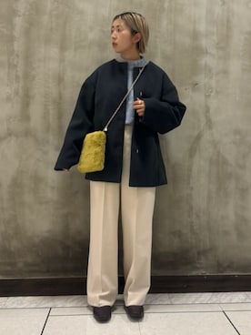 「大人ガーリー」｜「アイテム（ノーカラーコート）」を使った、groveさん（レディース・154cm）の冬コーディネート