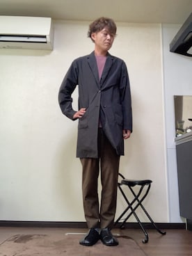 「RAGEBLUE（レイジブルー）のアイテム（チェスターコート）」を使った、jununoさん（メンズ・173cm）の夏コーディネート