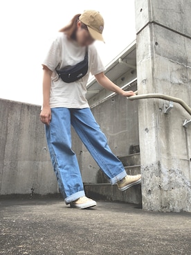 「オフホワイト」｜「アイテム（キャップ）」を使った、ちかこさん（レディース・158cm）の秋コーディネート