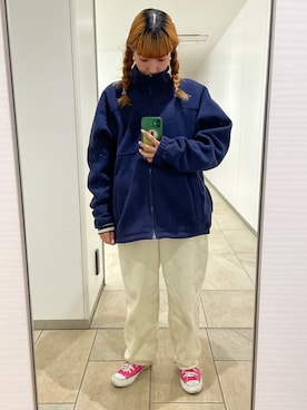 「GU（ジーユー）のアイテム（Pants、ホワイト系）」を使った、minineさん（レディース・159cm）の春コーディネート