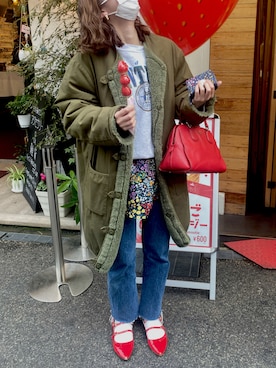 「BEAMS」｜「アイテム（モッズコート）」を使った、minineさん（レディース・159cm）の冬コーディネート