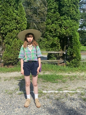 「BAGGU（バグー）のアイテム（Hats、グリーン系）」を使った、minineさん（レディース・159cm）の秋コーディネート