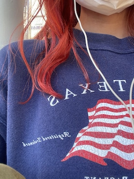 「古着のアイテム（Sweatshirt、ブルー系）」を使った、minineさん（レディース・159cm）の冬コーディネート