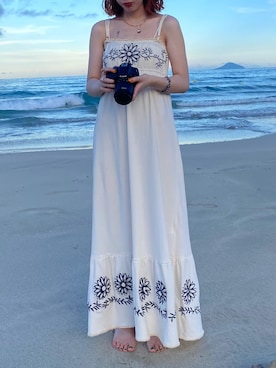 「古着のアイテム（Dresses、ホワイト系）」を使った、minineさん（レディース・159cm）の夏コーディネート