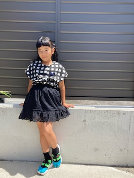「アイテム（スカート、ブラック系）」を使った、KORINさん（キッズ・135cm）の夏コーディネート