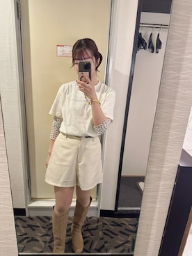 「mystic（ミスティック）のＴＲショートパンツ（その他パンツ、ホワイト系）」を使った、きゃわさん（レディース・157cm）の春コーディネート