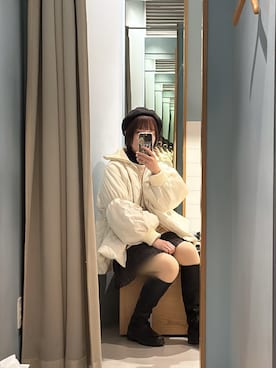 「タートルネック」｜「アイテム（ハンチング/ベレー帽）」を使った、きゃわさん（レディース・157cm）の冬コーディネート