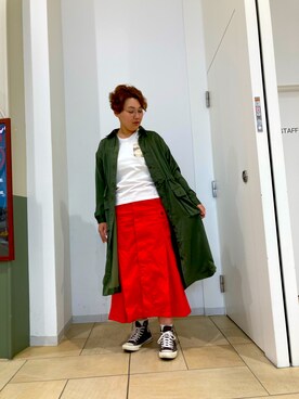 「AVIREX（アヴィレックス）のアイテム（シャツワンピース）」を使った、みーちゃんさん（レディース・164cm）の春コーディネート
