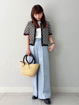 「DRESSTERIOR（ドレステリア）の【接触冷感/抗菌防臭/消臭】アイスクリアコットン VIERNESロゴT（T Shirts、ホワイト系）」を使った、じゅんさん（レディース・150cm）の春コーディネート