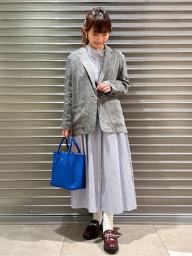 「DRESSTERIOR（ドレステリア）の【otonaMUSE5月号掲載/日本製】シュリンクレザーミニトート（Tote、ブルー系）」を使った、じゅんさん（レディース・150cm）の春コーディネート