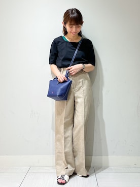 「DRESSTERIOR（ドレステリア）の【接触冷感/UVカット/抗菌防臭/しわ防止】クールデオドラント スクエアネックプルオーバー（Tシャツ/カットソー、ブラック系）」を使った、じゅんさん（レディース・150cm）の夏コーディネート