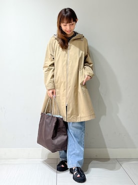 「DRESSTERIOR（ドレステリア）の【ウォッシャブル/撥水素材】撥水フーテッドツイルコート（その他アウター、ベージュ系）」を使った、じゅんさん（レディース・150cm）の夏コーディネート