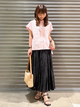 「DRESSTERIOR（ドレステリア）の【毎年人気/ウォッシャブル】バックフレアオックスシャツ（シャツ/ブラウス、ピンク系）」を使った、じゅんさん（レディース・150cm）の夏コーディネート