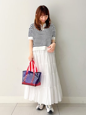 「DRESSTERIOR（ドレステリア）のウォッシャブルスキッパークロップドニット（ニット/セーター、ホワイト系）」を使った、じゅんさん（レディース・150cm）の春コーディネート