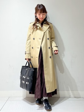 「DRESSTERIOR（ドレステリア）の【撥水/透湿素材】コットンギャバジントレンチコート（Trenchcoat、ベージュ系）」を使った、じゅんさん（レディース・150cm）の春コーディネート