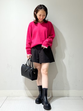 「DRESSTERIOR（ドレステリア）の【6色展開/ウォッシャブル】コットンカシミヤニット（ニット/セーター、ピンク系）」を使った、じゅんさん（レディース・150cm）の秋コーディネート