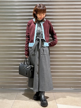 「DRESSTERIOR（ドレステリア）の【ウォッシャブル】ツイードライクワンピース（ワンピース、グレー系）」を使った、じゅんさん（レディース・150cm）の秋コーディネート