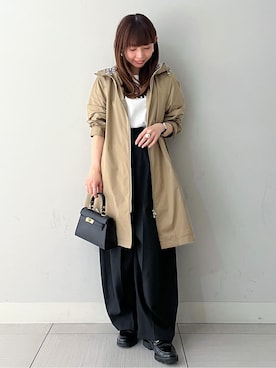 「DRESSTERIOR（ドレステリア）の【ウォッシャブル/撥水素材】撥水フーテッドツイルコート（その他アウター、ベージュ系）」を使った、じゅんさん（レディース・150cm）の春コーディネート