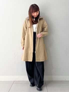 「DRESSTERIOR（ドレステリア）の【ウォッシャブル/撥水素材】撥水フーテッドツイルコート（その他アウター、ベージュ系）」を使った、じゅんさん（レディース・150cm）の春コーディネート