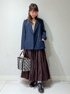 「DRESSTERIOR（ドレステリア）の【セットアップ/可吸水速乾/ウォッシャブル】リネンブレンドオックスダブルジャケット（テーラードジャケット、ブルー系）」を使った、じゅんさん（レディース・150cm）の春コーディネート