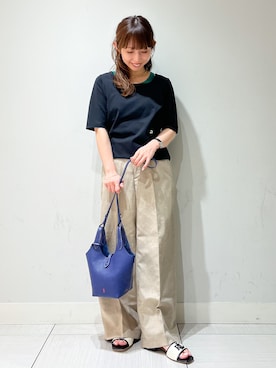 「DRESSTERIOR（ドレステリア）の【接触冷感/UVカット/抗菌防臭/しわ防止】クールデオドラント スクエアネックプルオーバー（Tシャツ/カットソー、ブラック系）」を使った、じゅんさん（レディース・150cm）の夏コーディネート