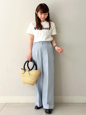「DRESSTERIOR（ドレステリア）の【接触冷感/抗菌防臭/消臭】アイスクリアコットン VIERNESロゴT（Tシャツ/カットソー、ホワイト系）」を使った、じゅんさん（レディース・150cm）の春コーディネート