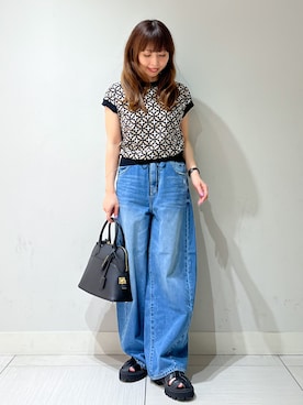 「DRESSTERIOR（ドレステリア）のドロストバギーカーブデニム（デニムパンツ、ブルー系）」を使った、じゅんさん（レディース・150cm）の夏コーディネート