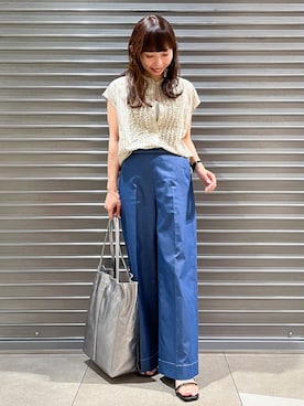 「DRESSTERIOR（ドレステリア）のストライプフレンチスリーブフリルブラウス（シャツ/ブラウス、ベージュ系）」を使った、じゅんさん（レディース・150cm）の夏コーディネート