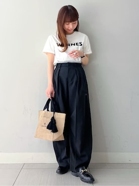 「DRESSTERIOR（ドレステリア）の【接触冷感/抗菌防臭/消臭】アイスクリアコットン VIERNESロゴT（Tシャツ/カットソー、ホワイト系）」を使った、じゅんさん（レディース・150cm）の春コーディネート